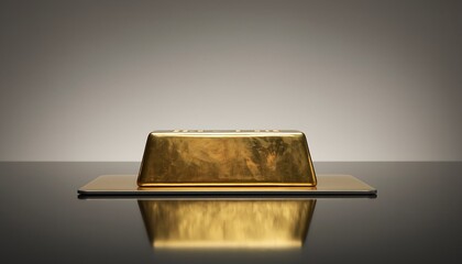 Golden bar on sleek metal plate, symbolizing wealth and luxury