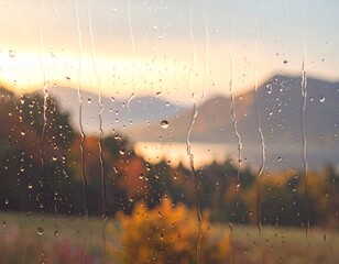Landscape behind a wet window