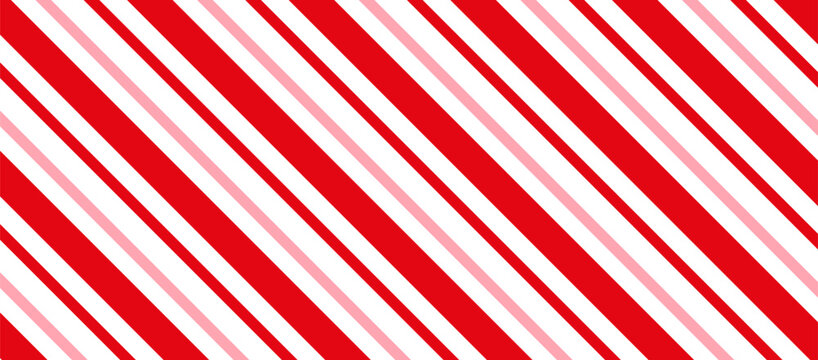 Candy cane Christmas background, peppermint diagonal stripes print seamless pattern