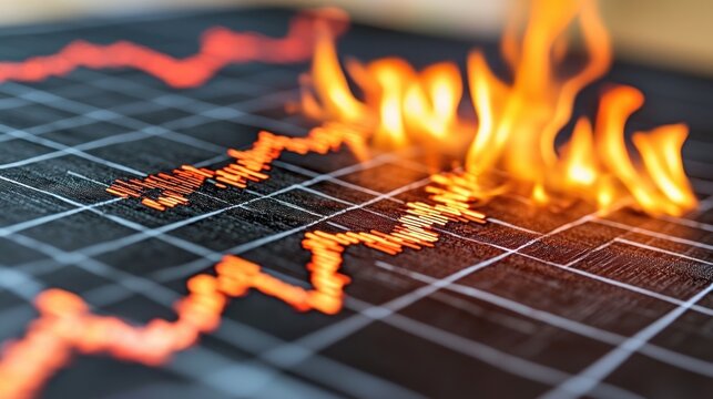 Burning graph, flames rising on a black background - Powered by Adobe