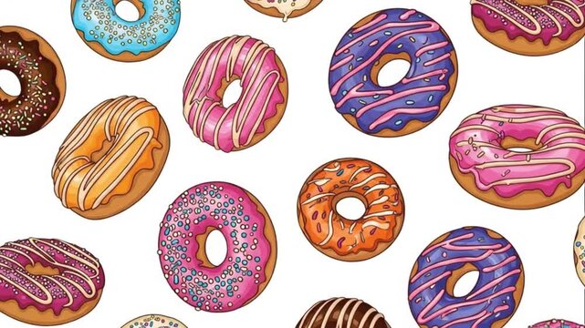 Seamless Pattern of Colorful Glazed Donuts Sweet Pastries Background