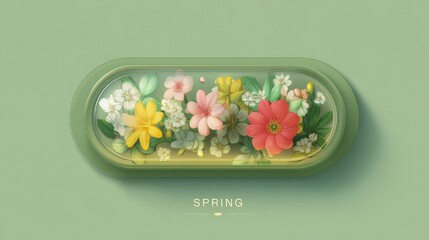 abstract spring icon or display with colorful flowers, spring button 