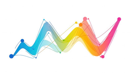 Colorful abstract data visualization with lines and curves on a black backdrop on transparent background
