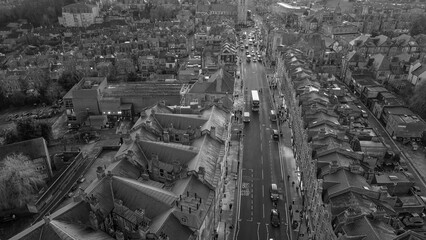 Aerial view showing traffic on a busy residential street in Muswell Hill, London