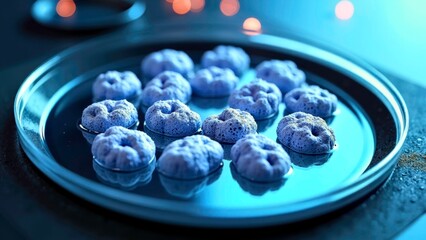 Close up image of cell spheres inside the tray