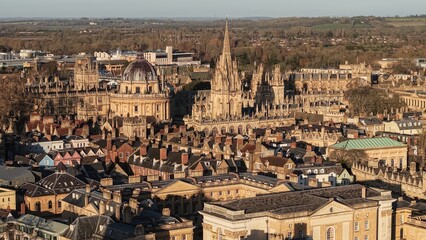 Historic Oxford city skyline with iconic university architecture under clear sky