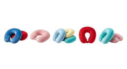 Colorful Travel Neck Pillows Collection Isolated on White Background