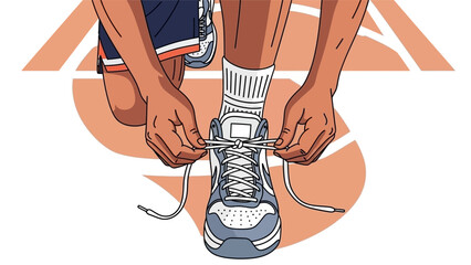 Close up of a basketball player tying shoelaces before the game.