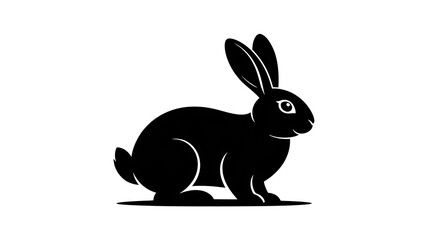 Obraz premium Black Silhouette of a Rabbit with Long Ears Sitting on the Ground