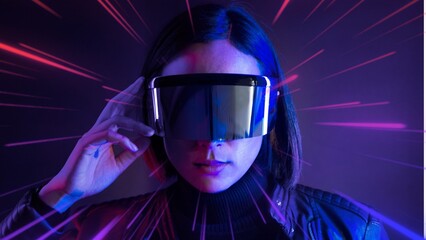 Woman experiencing VR headset remix