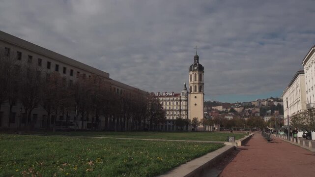 The bell tower and the Armenian memorial in the Place Bellecour in the vieux Lyon, France - 1 oct 2025