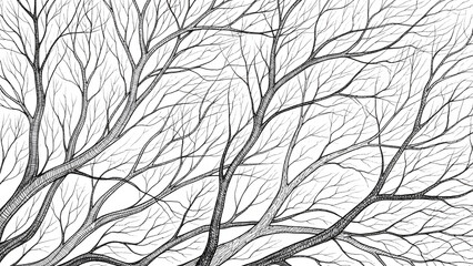 Obraz premium A detailed illustration of bare tree branches against a clean white backdrop, evoking a sense of simplicity and natural beauty. Ideal for use in designs requiring a minimalist aesthetic.