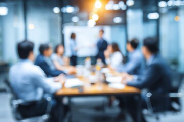 Fototapeta premium Business Meeting Taking Place in a Modern Office With a Group of People Discussing Plans and Ideas During a Presentation