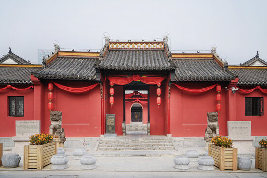 Traditional Chinese Temple in Hefei, Anhui - Red Walls and Ornate Architecture