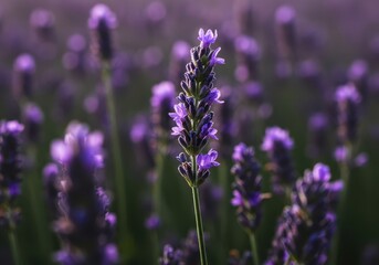 Obraz premium Intense macro shot of vibrant purple lavender flowers blooming densely in sunlit summer fields, highlighting texture and color, abundant, bush, Lavender