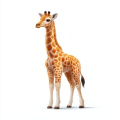 Fototapeta premium Charming cartoon giraffe character stands tall in whimsical jungle scene playful artwork vibrant colors and fun design