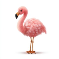Obraz premium Graceful baby flamingo standing on one leg in a serene nature setting vibrant and fluffy plumage
