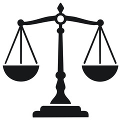 Black scales of justice icon a simple silhouette symbolizing law legal system and balance