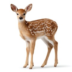 Fototapeta premium A charming fawn with beautiful spots, captured in a studio setting. This image focuses on the innocence and beauty of wildlife