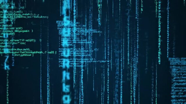 Digital Rain: Futuristic Computer Code Falling on Dark Background - Sci-Fi Tech Concept