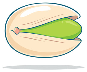 Isolated pistachio nut with shell opened and kernel exposed, offering a delicious snack option