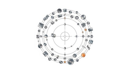 Circular Technology Interface Diagram Showing Data Flow System Architecture and Digital Process Visualization
