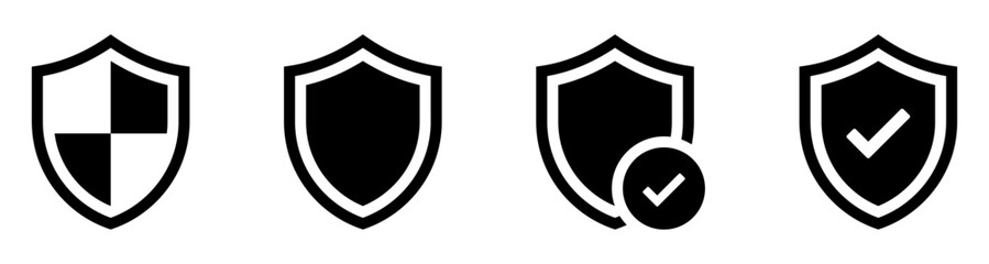 security shield icons - protection shields with checkmark badges , symbol, icon in outline and solid styles showing protection, verification, and trust states for privacy and UI systems. © icons gate