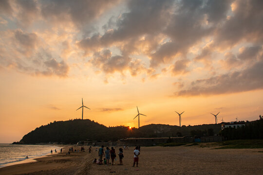 Dong Shan Island Wind Farm at Sunset, Hong Kong