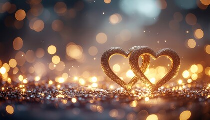 Surreal romantic celebration with glittering hearts enchanting atmosphere bokeh lights dreamy environment close-up viewpoint love concept