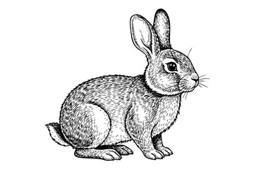 Obraz premium Vintage engraved rabbit bunny illustration in black and white hand drawn engraving style