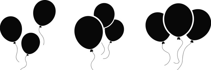 Balloon silhouettes collection, party decoration symbols, black and white floating balloons set, birthday celebration background, festive design elements © Miss