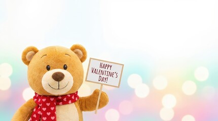 Surreal valentine's day celebration with a cute teddy bear indoor setting photography soft focus environment whimsical viewpoint
