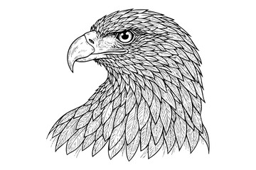 Standing eagle engraving illustration in vintage black and white hand drawn line art style