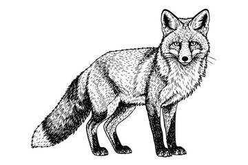 Vintage engraved fox illustration in black and white hand drawn lart style