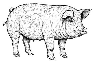 Fototapeta premium Vintage pig engraving black ink farm animal illustration isolated