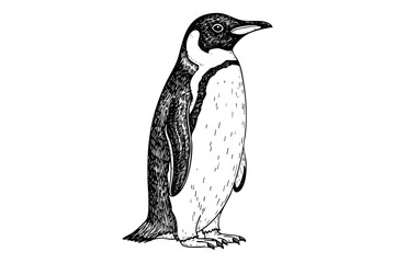 Obraz premium Vintage penguin engraving isolated black ink polar bird hand drawn illustration