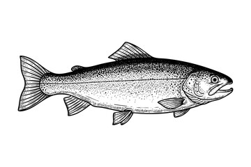 Vintage salmon engraving black ink fish hand drawn illustration