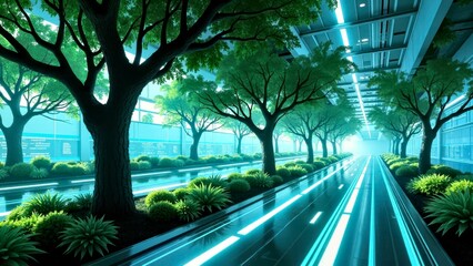 Tree arrangement in the center of the technology trail