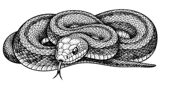 Vintage snake engraving black ink reptile wildlife hand drawn illustration