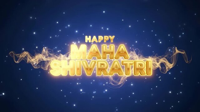 Happy Maha Shivratri Celebration with Glowing Text and Sparkling Background for Religious Holiday