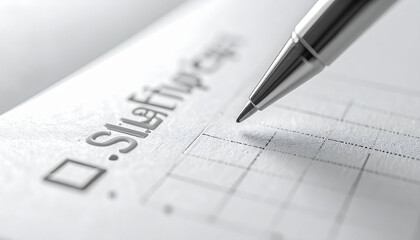 Pen and Paper Close-up: A detailed close-up of a pen poised over a questionnaire or checklist, a tangible symbol of tasks, decisions, and documentation.