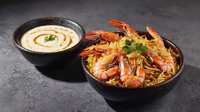 prawn biryani served with korma indian recipe video
