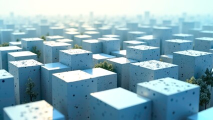 White model architectural complex with cold light spreading