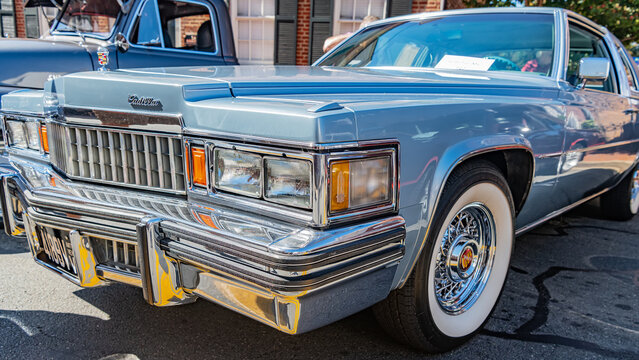 Vintage 1978 Cadillac Coupe DeVille displayed at downtown Leesburg classic car show