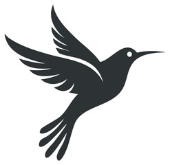 Fototapeta premium Silhouette of a Hummingbird in Flight with Wings Spread Isolated on White Background