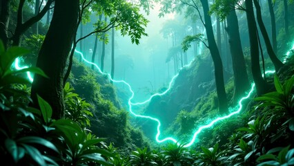 Green Light Forest Lightning Natural Landscape