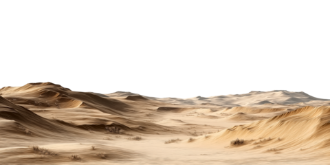 Desert landscape with sparse vegetation and dark background isolated on a transparent background