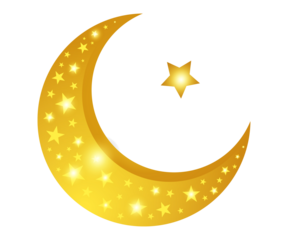Golden crescent moon with stars isolated on transparent background transparent background