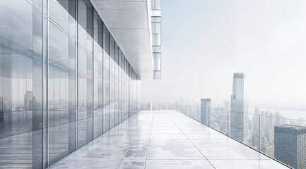 Obraz premium Modern Glass Office Building Terrace with City Skyline