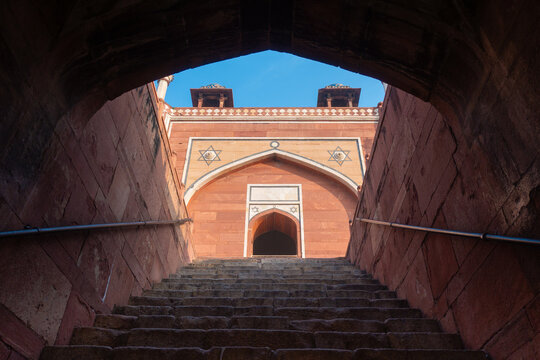 Architectural details of Humayun's Tomb in New Delhi, India. It is the tomb of Mughal Emperor Mirza Nasir al-Din Muhammad, commonly known as Humayun.